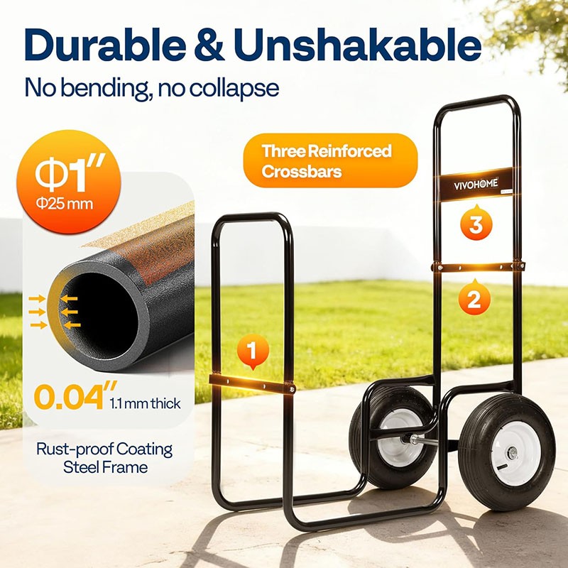 Firewood Log Cart Carrier with Rubber Wheels X-Large 300lbs Wood Mover Hauler