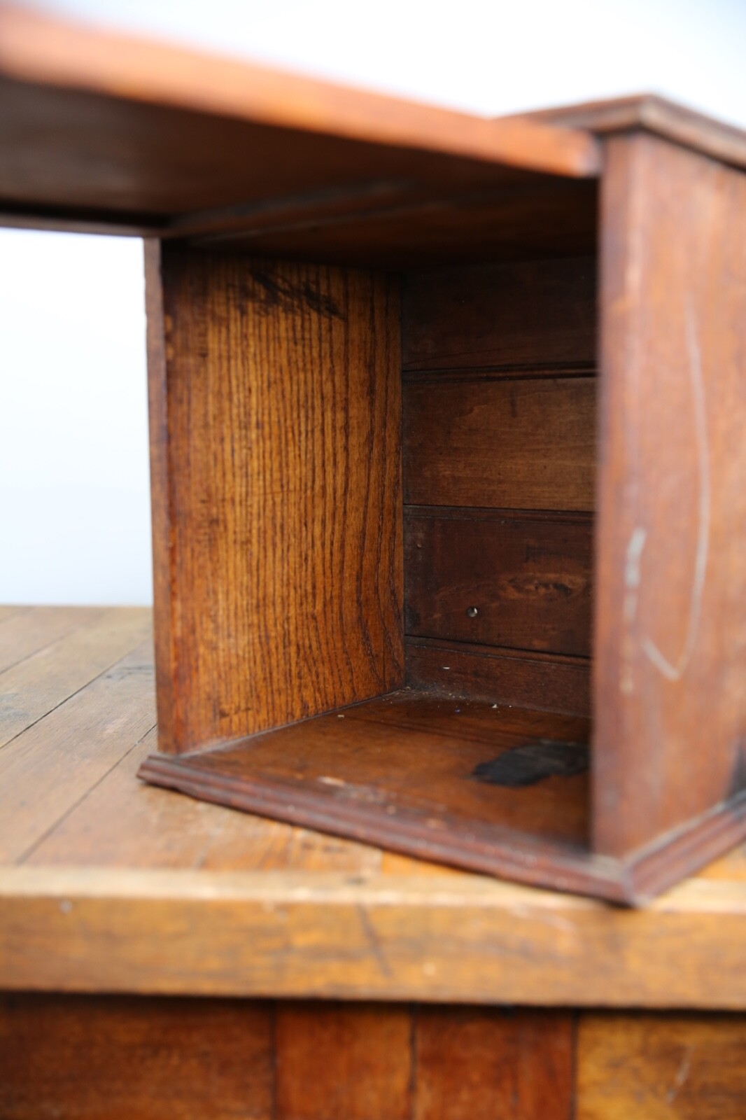 Vintage apothecary wood Cabinet antique counter flap door safe lock no key oak