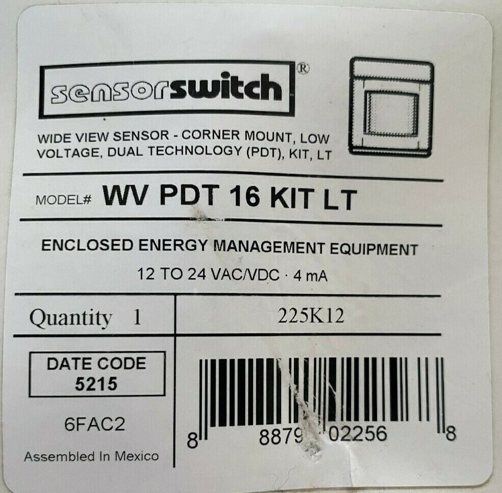 Sensor Switch Wide View Occupancy Sensor Ceiling Mount WV PDT 16 KIT LT 225K12 *
