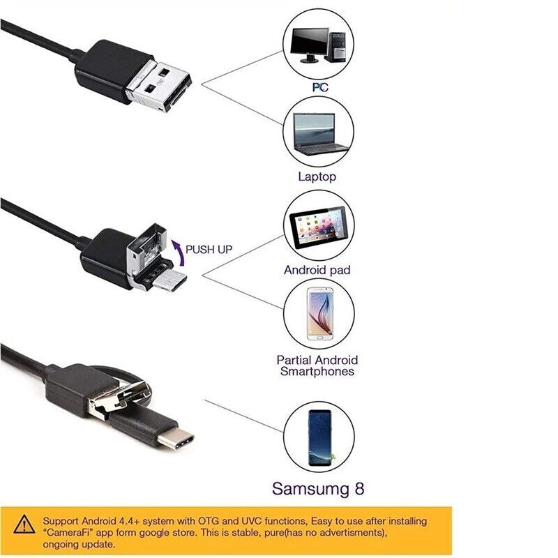 5M Snake Endoscope Borescope 7mm Inspection Camera Scope For Phone USB Type-C