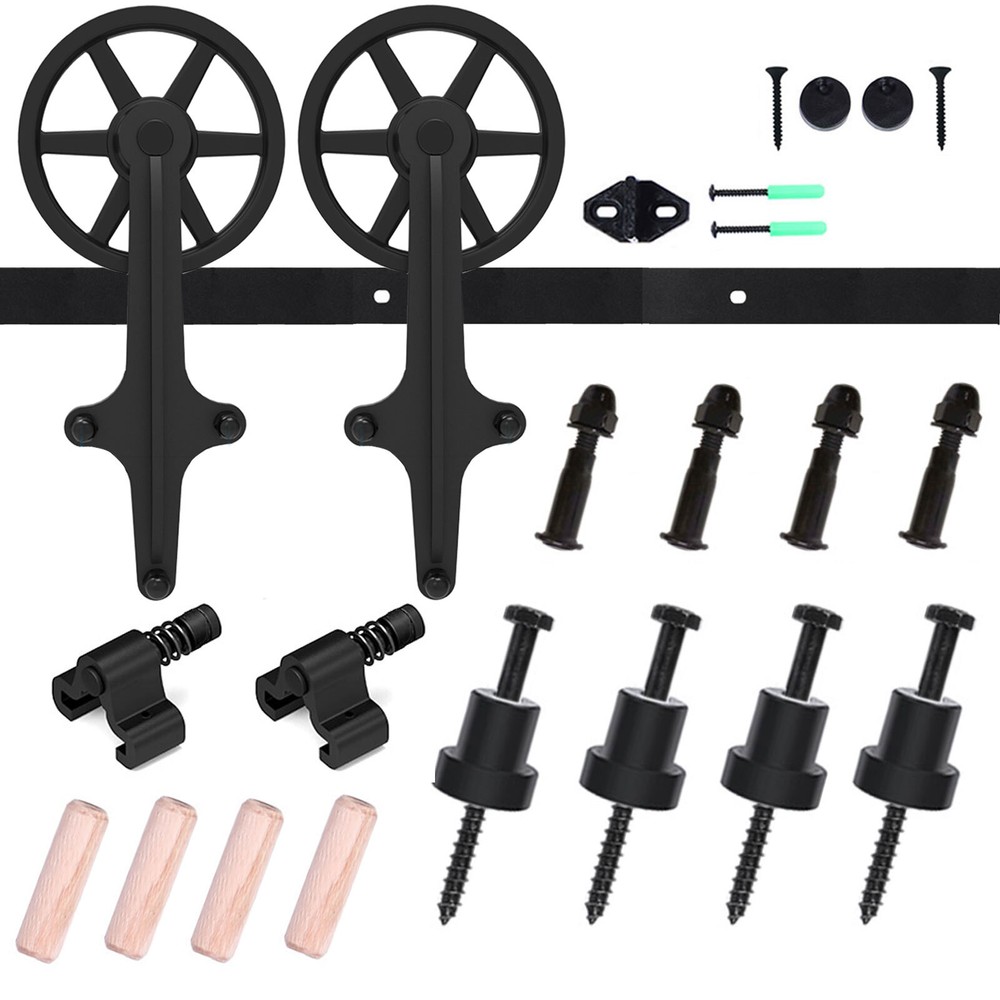 CCJH 4-20FT Sliding Barn Door Hardware Basic Black Roller Kit Single/Double Door