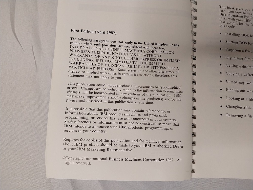 IBM Disk Operating System Version 3.30 User's Guide Spiralbound 80X0933 MS-DOS