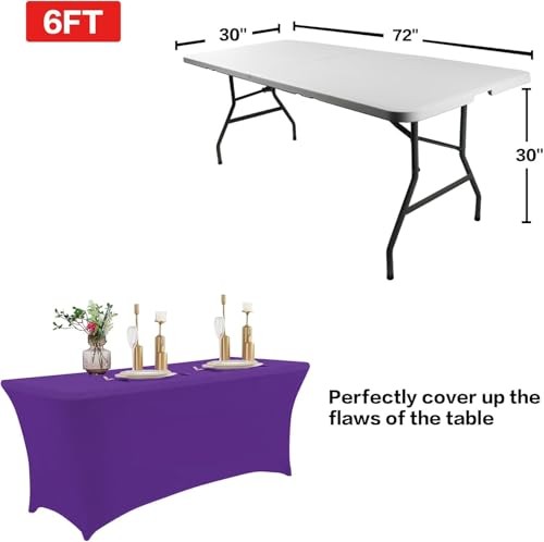 2 Pack 8FT Table Cloth for Rectangular Fitted Events 8 Ft - 2 Pcs Dark Purple