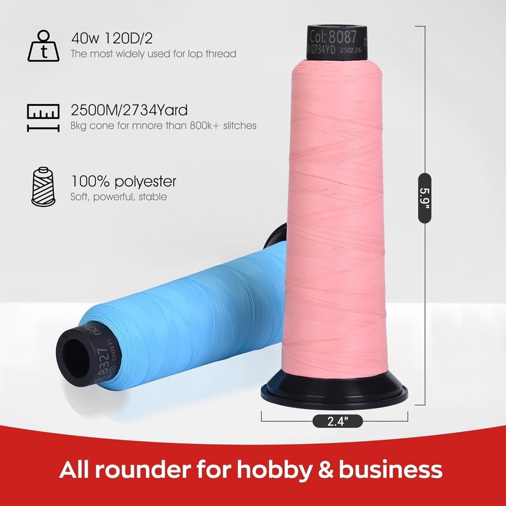 Embroidery Machine Thread 20 Colors 40WT 2500M Matte Polyester Cones
