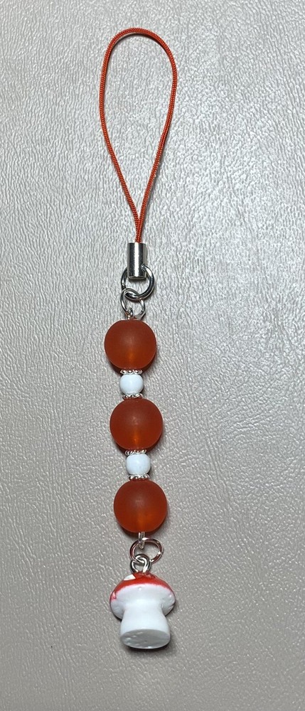 Cell Phone Charm Strap Dangle RED MUSHROOM iphone Android Accessory