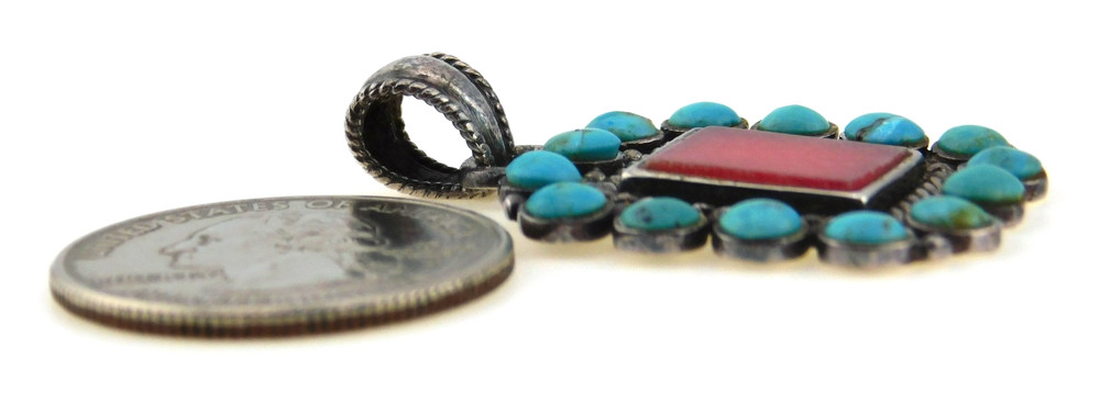Bohemian Boho 925 Sterling Silver Turquoise & Ruby Pendant