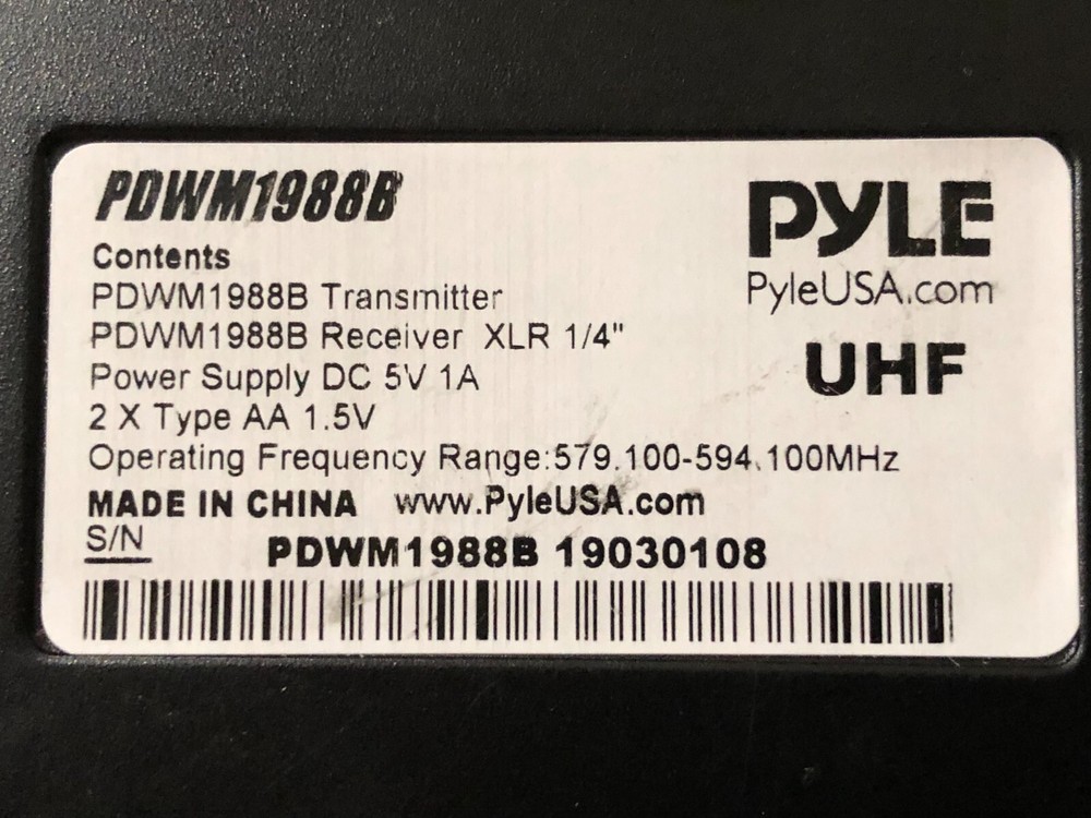 Pyle PDWM1988B Compact UHF Pro Wireless Microphone Base Unit Only - AS IS