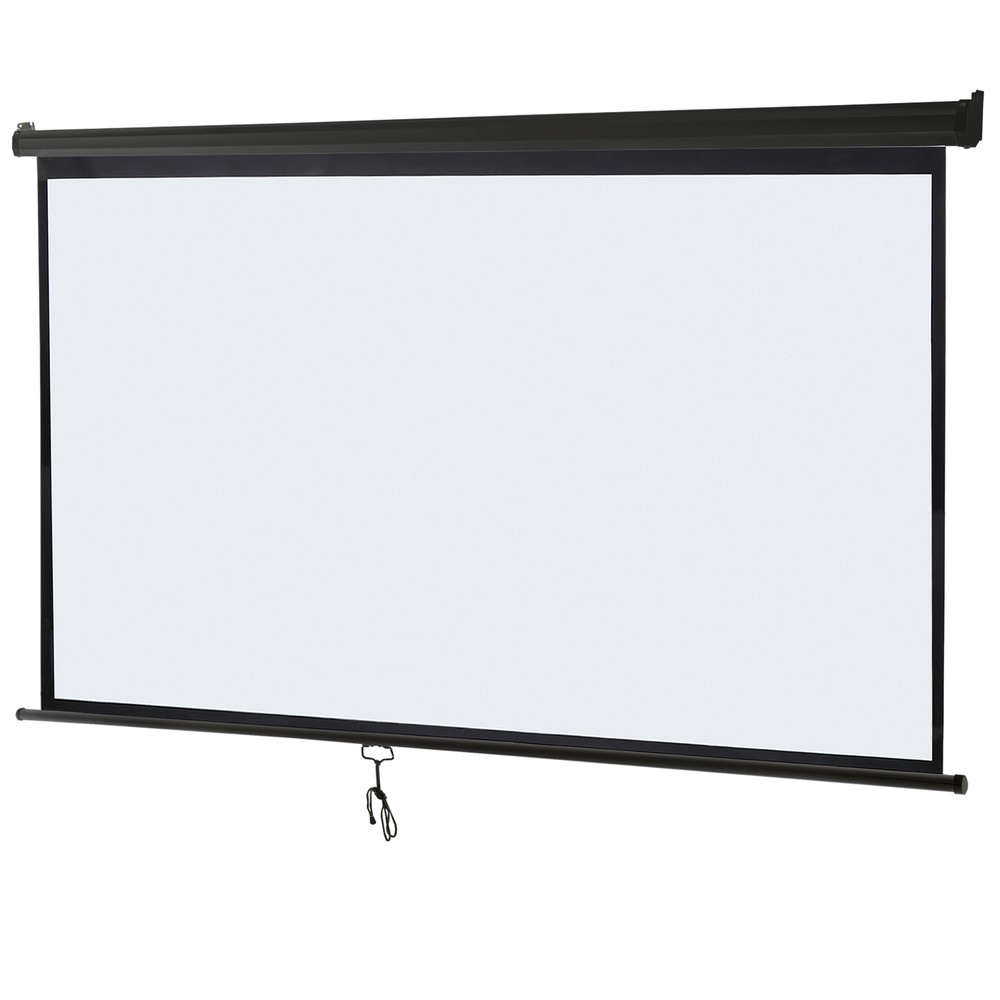 100" Projector Screen Pull Down Manual 16:9 HD Ceiling Wall Mount Black Portable
