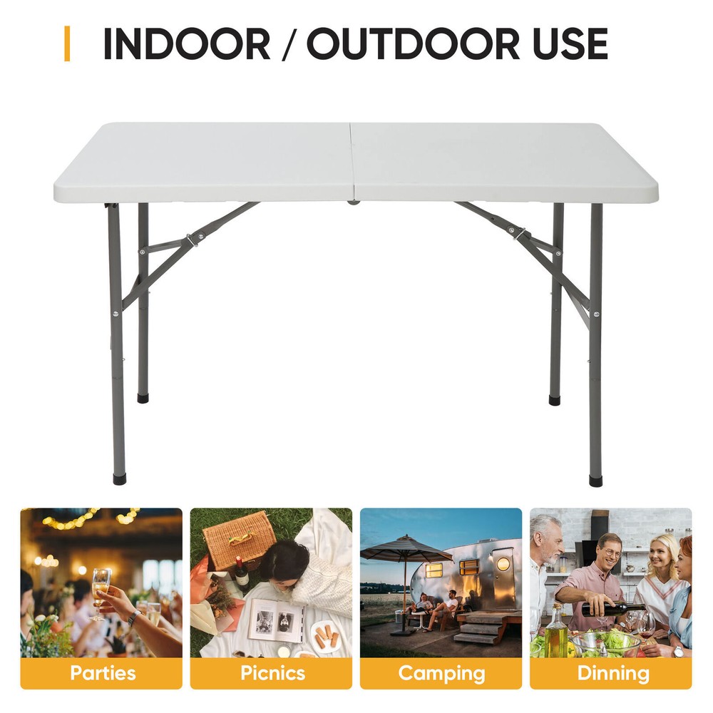 Durable 4" Plastic Picnic Party Folding Table Camp Dining White Patio Table
