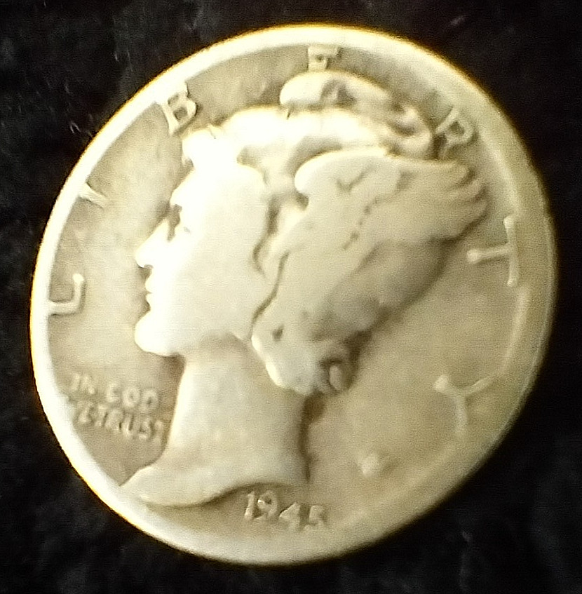 Mercury Dime 1945 No Mint  Grade Good