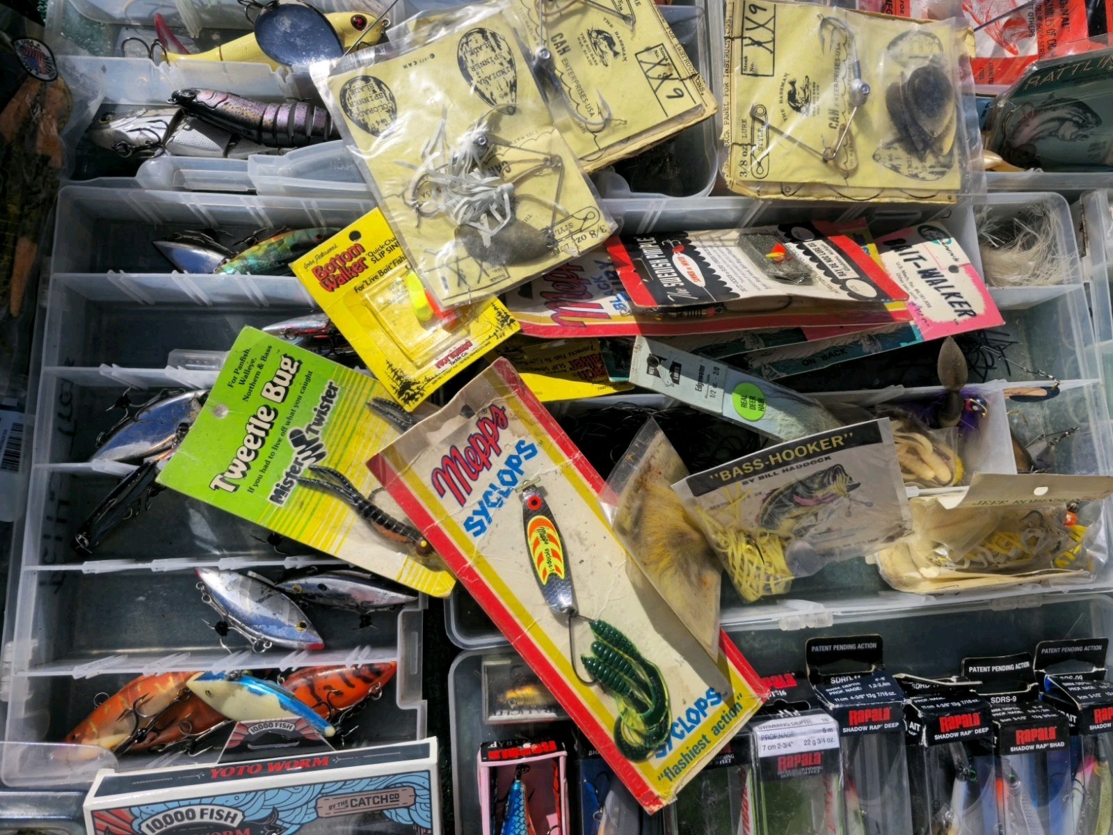 Fishing Tackle Lot Rapala Crankbaits, Worms, Hooks, New & Used Some New Vintage