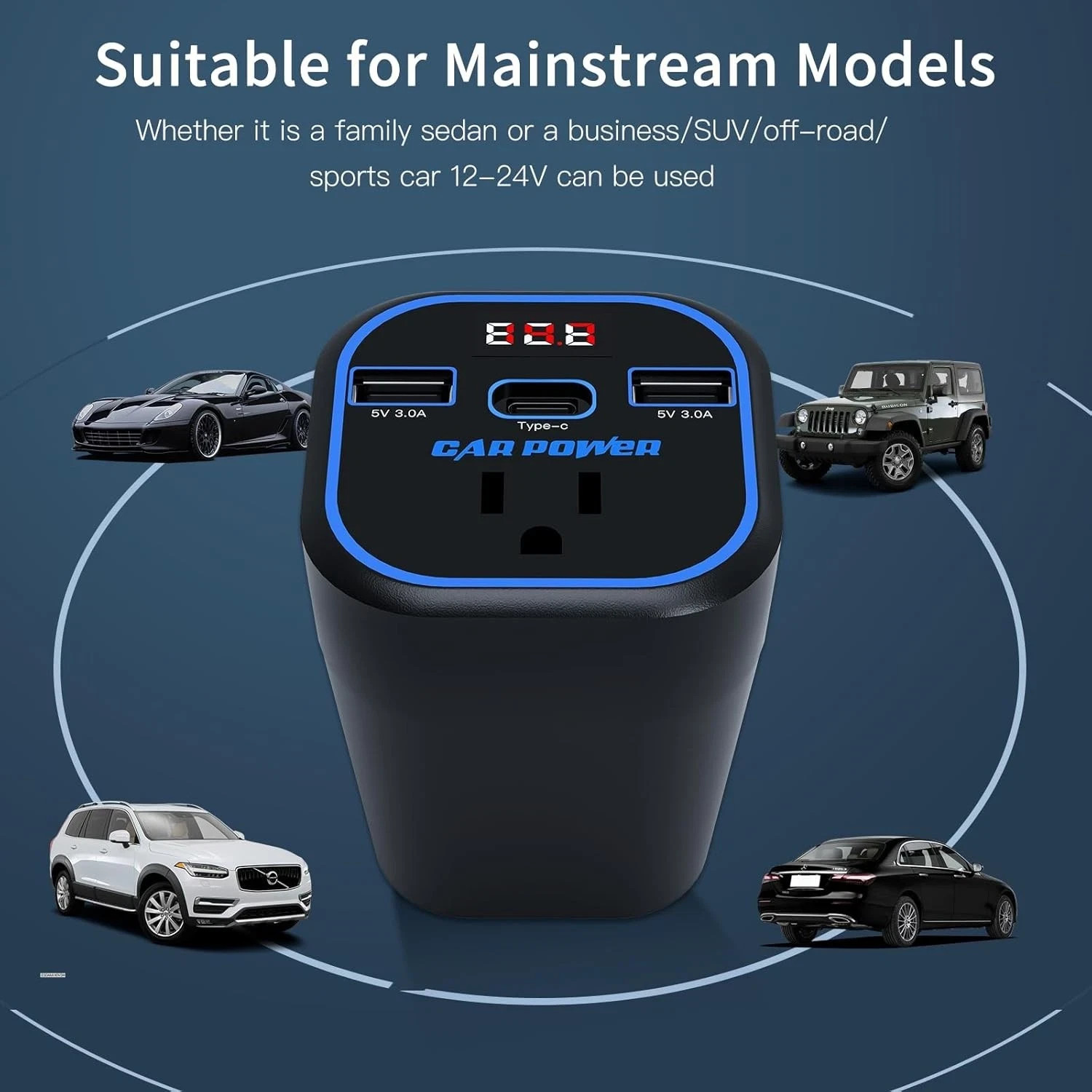 200W Car Power Inverter, Car Outlet Adapter 12V to 110V, Car Outlet Adapter with