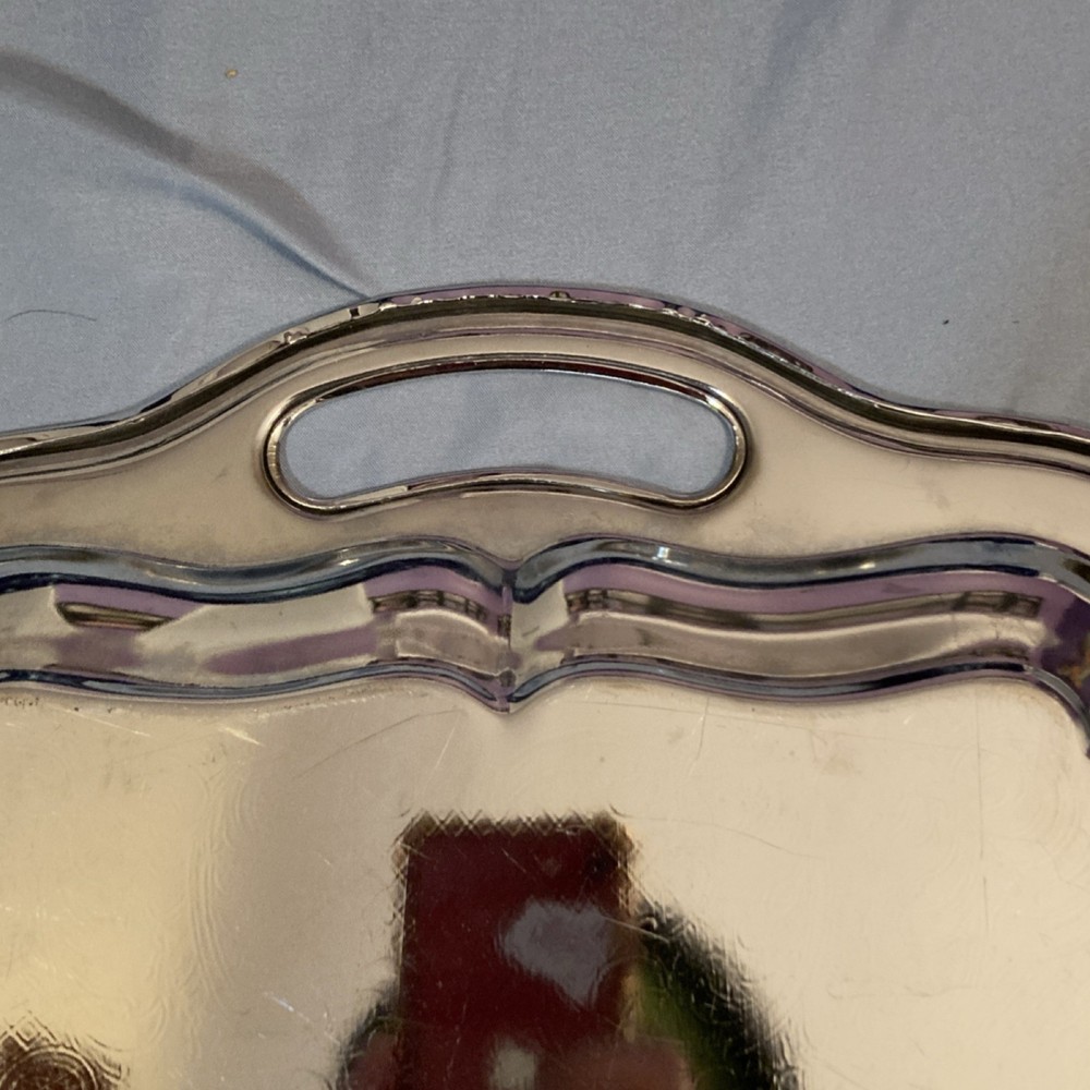 Silver-Plated Ornate Rectangular Serving Tray with Handles, 20 Inches