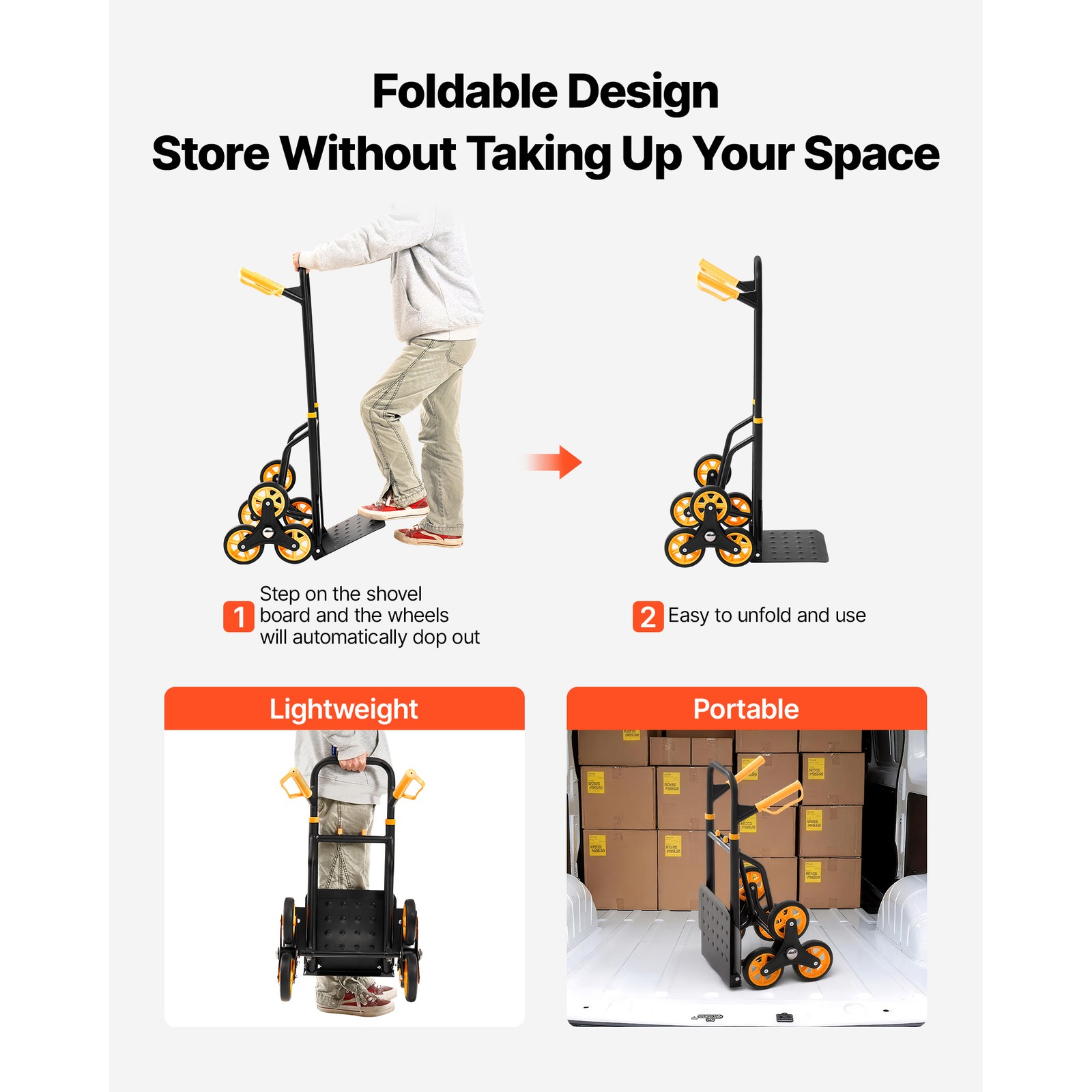 Uimoso Stair Climbing Trolley Cart with 330 lbs Capacity,6 Wheels & 2 Ropes