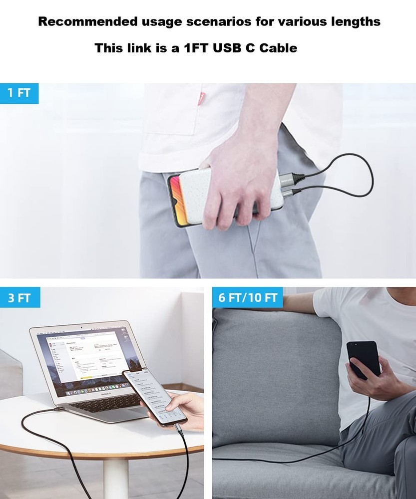 1FT Braided USB C to Micro USB Cable Set - 480Mbps Data Transfer & Fast Charging
