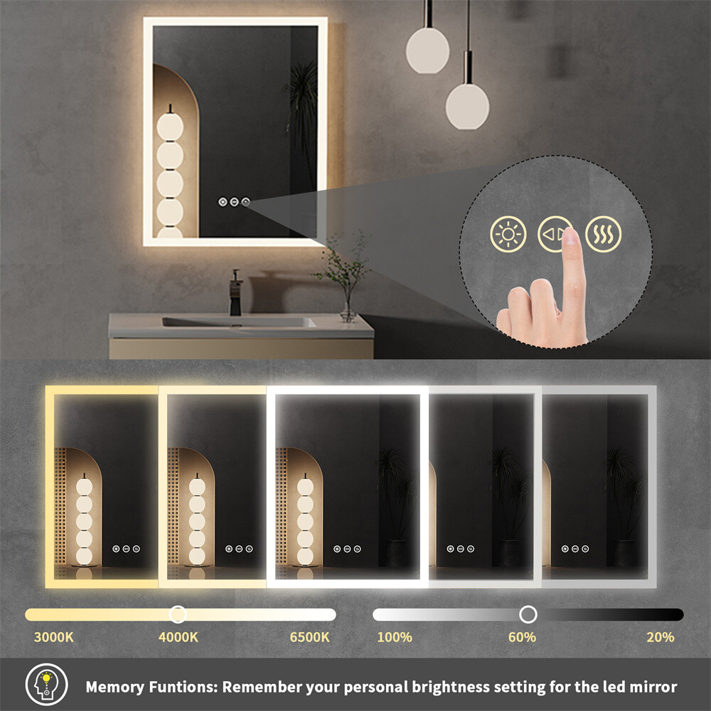 LED Illuminated Bathroom Mirror Wall Mounted Vanity Mirror Explosion-proof Smart