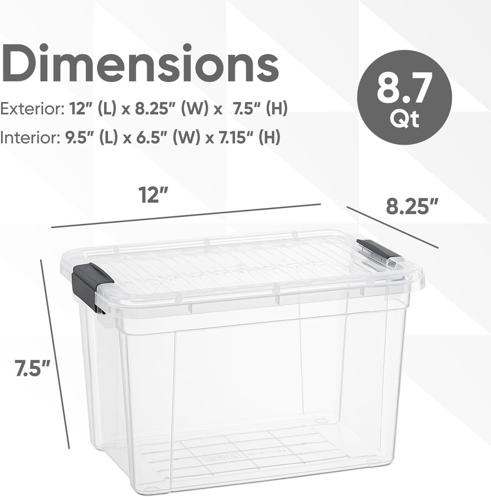 Superio Clear Storage Bins with Lids, 5 Pack- Plastic Storage Boxes - 8.7 Quart