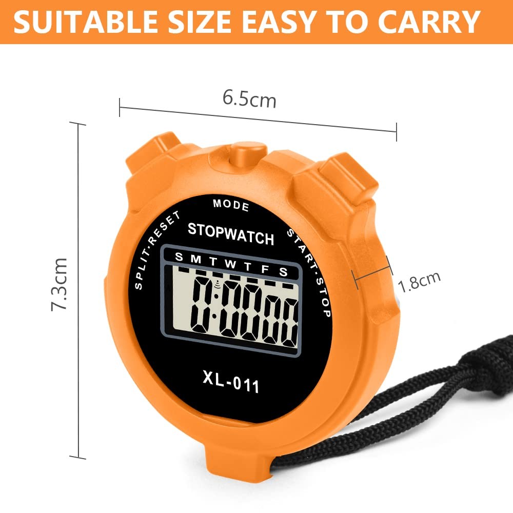 Vicloon Digital Simple Stopwatch - Large Display, Single Lap Split, Orange