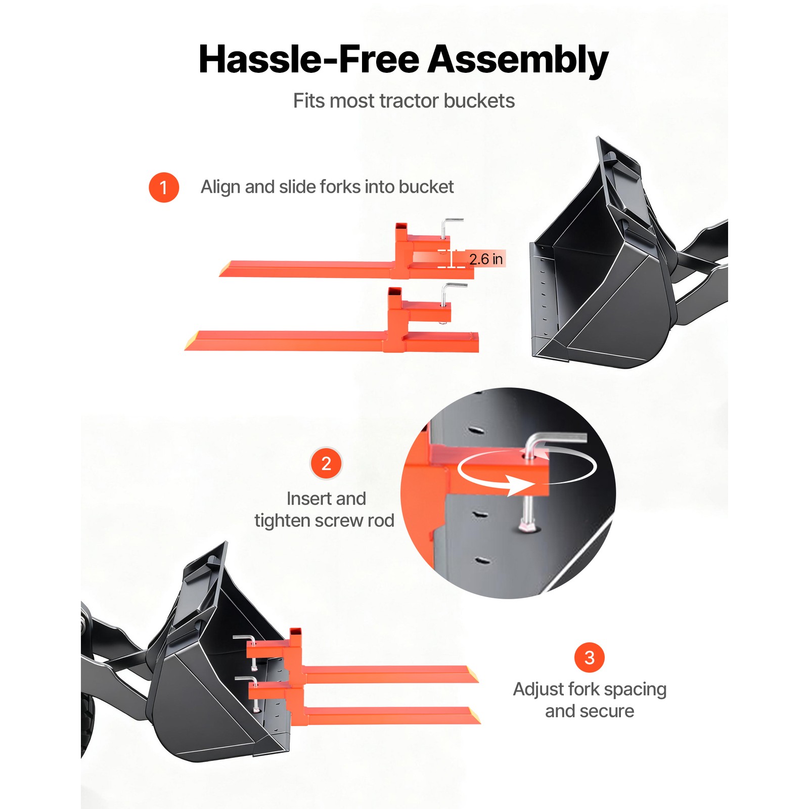 Uimoso 2000 lbs 43" Clamp on Pallet Forks Quick Attach Tractor Forks