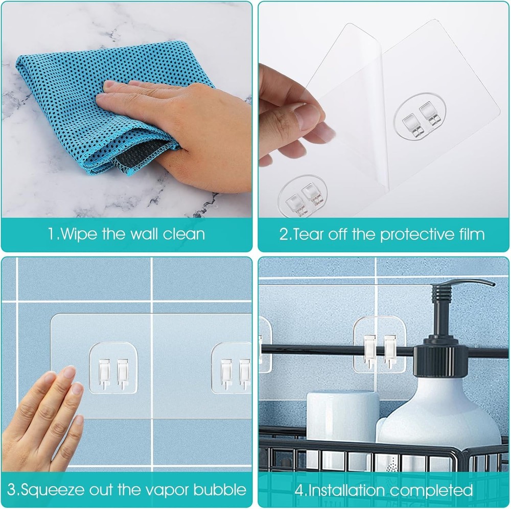 4 Pack Shower Caddy Adhesive Replacement, Strong Sticker Transparent