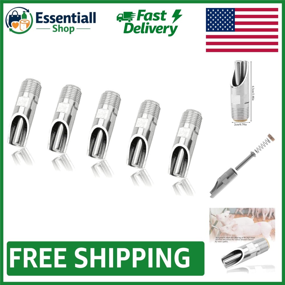 5pc Stainless Steel Automatic Pig Nipple Water Drinker Feeder - Easy Hydration