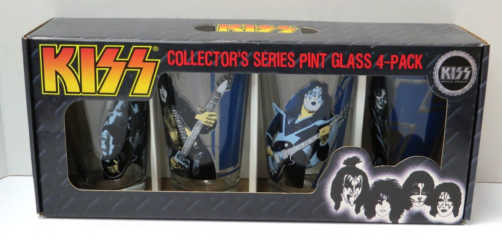 KISS LIVE SHOTS & LOGO PINT GLASSES SET OF 4 NEW IN BOX
