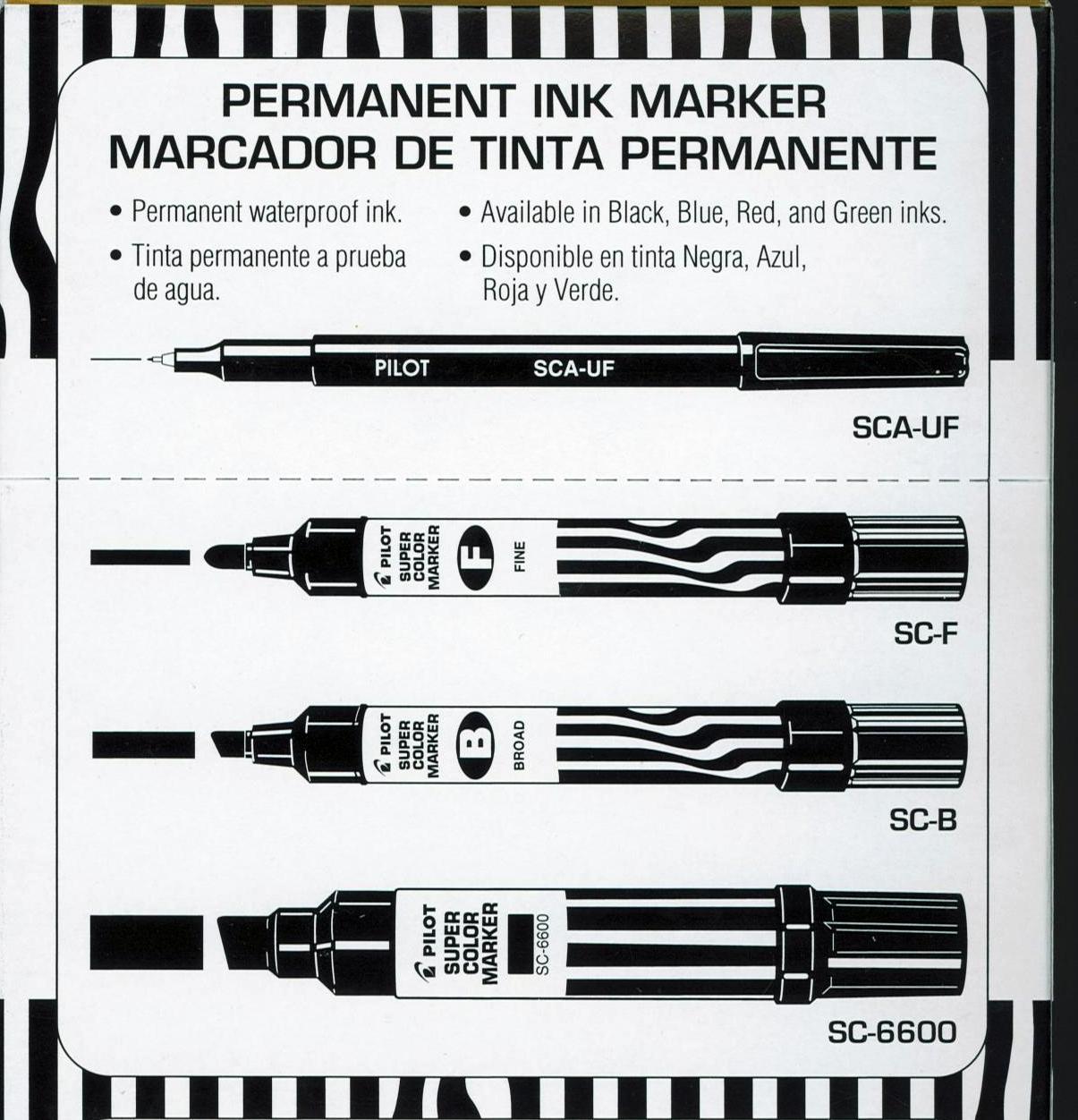 Black Blue Red or Green Pilot Jumbo Refillable Permanent Super Color Marker
