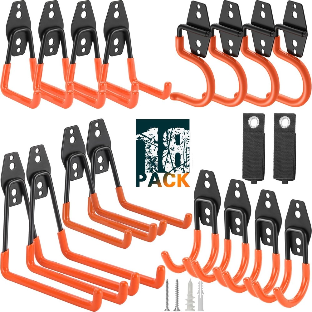 18 Pack Heavy Duty Garage Hooks, Utility Wall Mounted Storage System, with An...