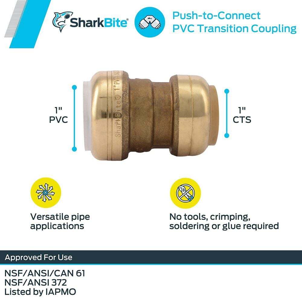 Sharkbite 1In Cts X 1In Pvc Brass Transition Coupling