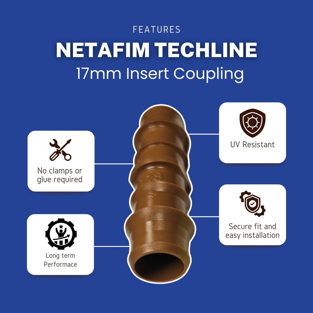 Netafim 17mm Techline Insert Coupling - Drip Irrigation Barbed Insert Connector