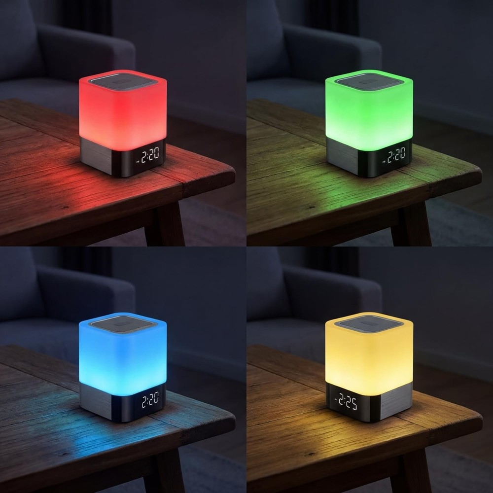 Gallstep Night Lights Bluetooth Speaker, Alarm Clock black or silver