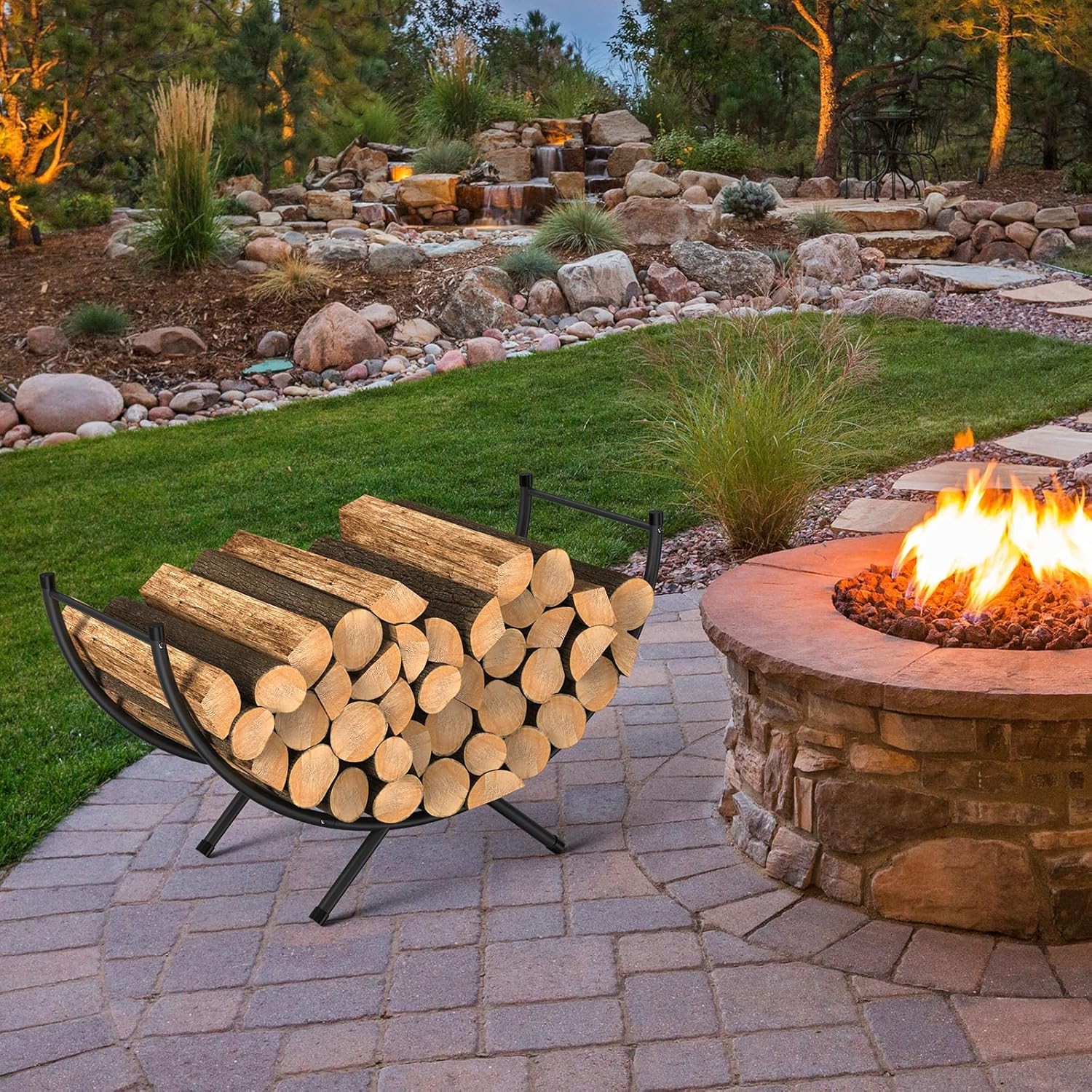 Curved Firewood Rack 33" Heavy Duty Metal Fireplace Log Holder Firewood Storage