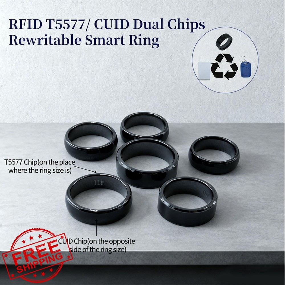 Edinruis RFID Rewritable Ring Black US 13 Dual Frequency