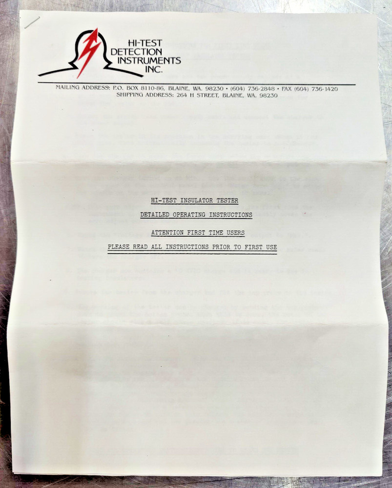 Hi-Test Detection Instruments JM-100 High Voltage Insulation Tester