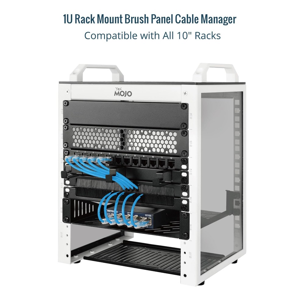 2 Pack 0.5U Cable Management Brush Panel 10 Inch Server Rack Organizer Black