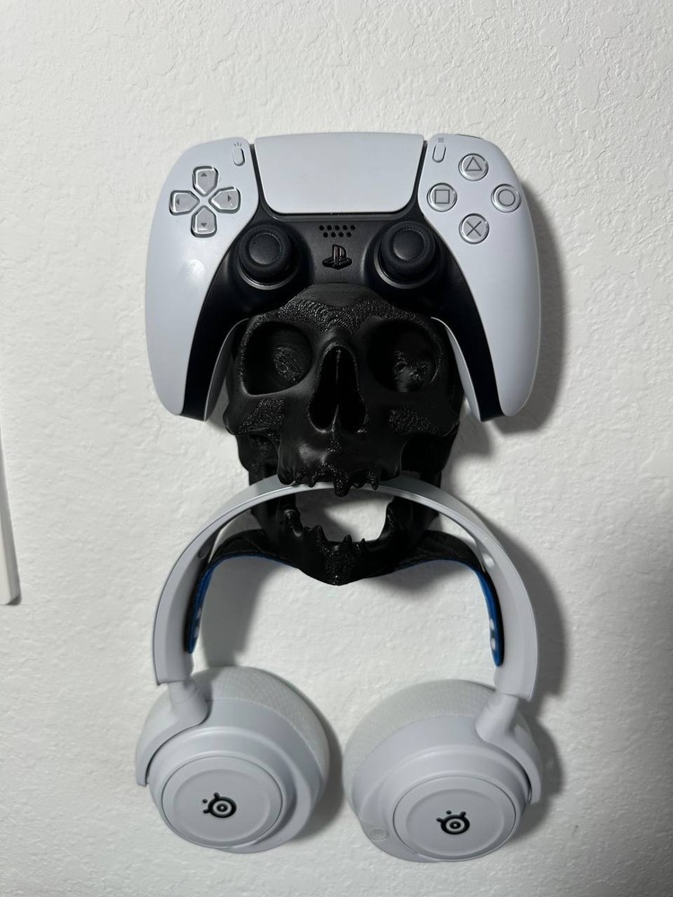 Skull PS5 Controller Wall Mount Holder Stand Gaming Decor Headset Hook