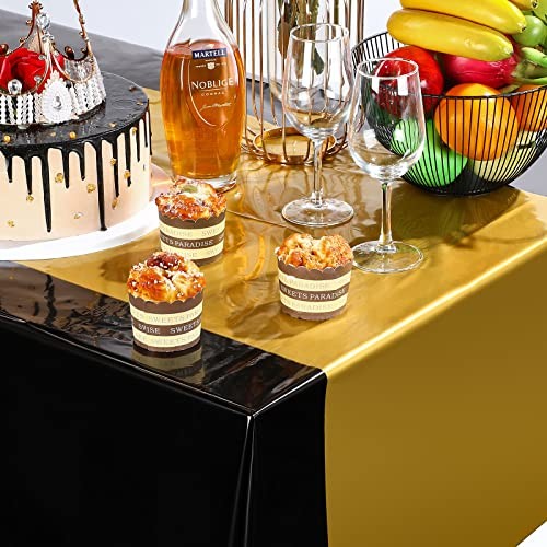 Pcs Plastic Tablecloth Set Disposable Rectangle Table Cover 3 Black and Gold