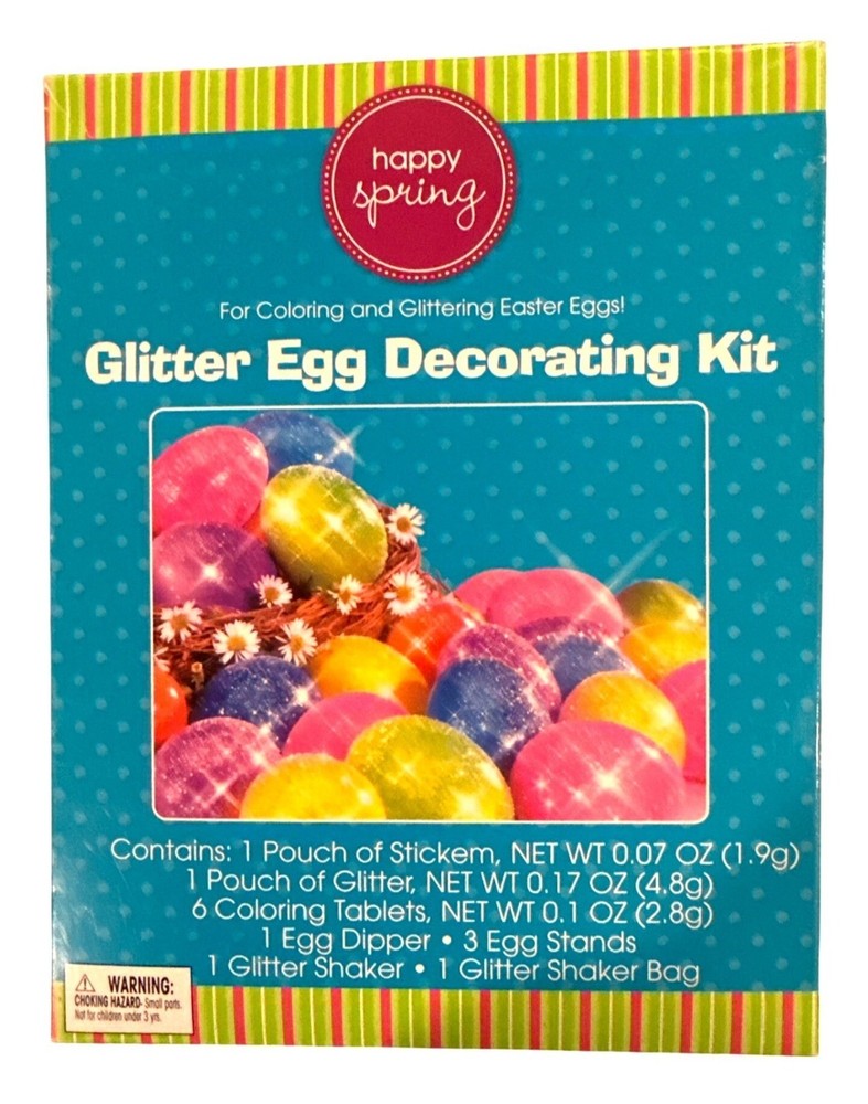 HAPPY SPRING Glitter Easter Egg Decorating Kit Coloring Tablets + Egg Stands +