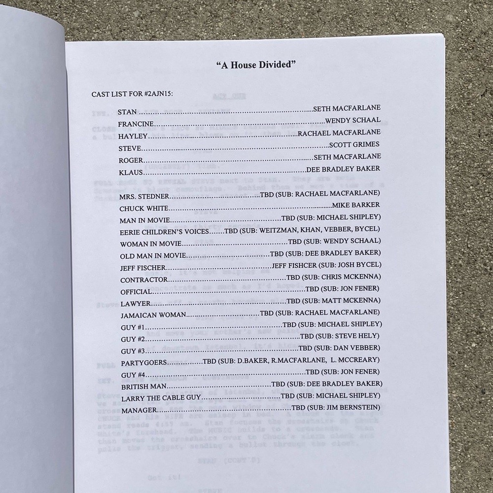 American Dad Original 2006 Production Used Table Draft Script A House Divided