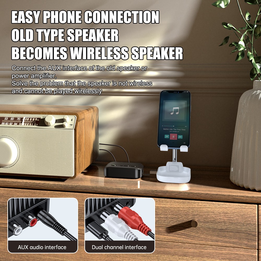 Bluetooth 5.3 Receiver Transmitter Wireless 3.5mm AUX to 2 RCA USB Audio Adapter