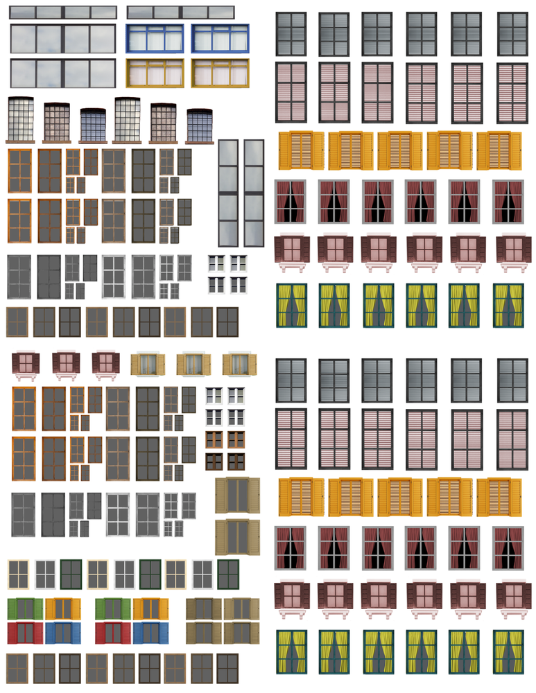 Windows and Doors Combo Pack Scenery Sheets for O Scale Model Train Layouts