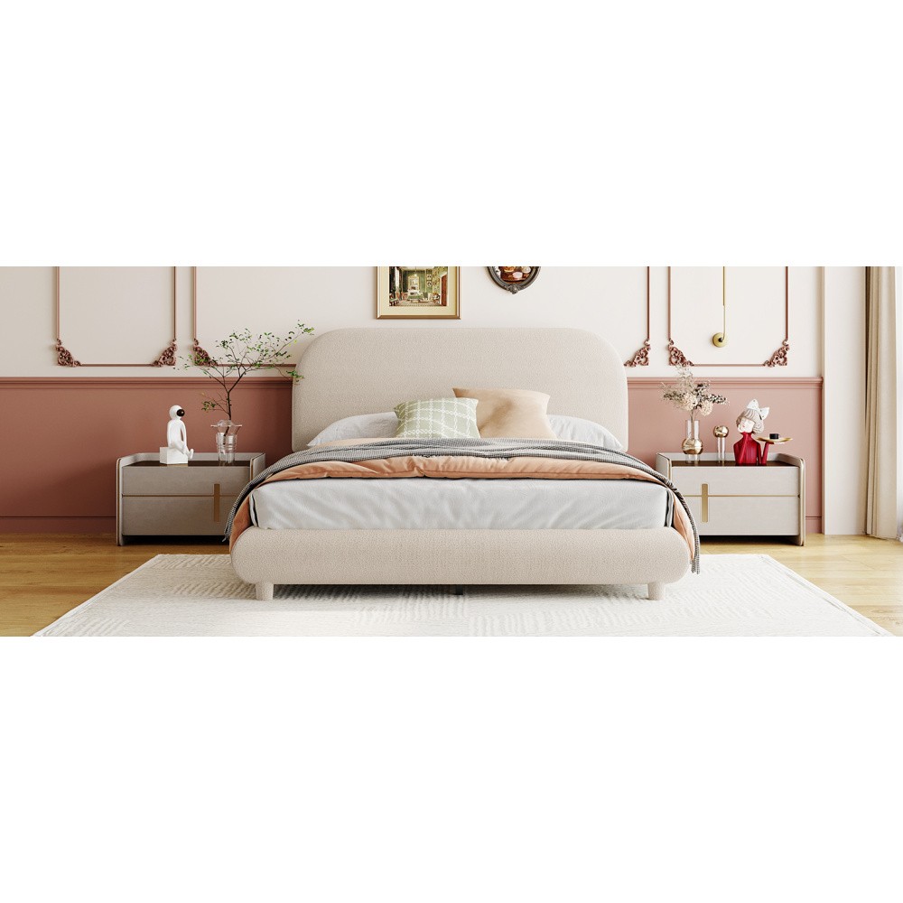 Teddy Fleece Full Size Upholstered Platform Bed with Thick Fabric, Solid Frame