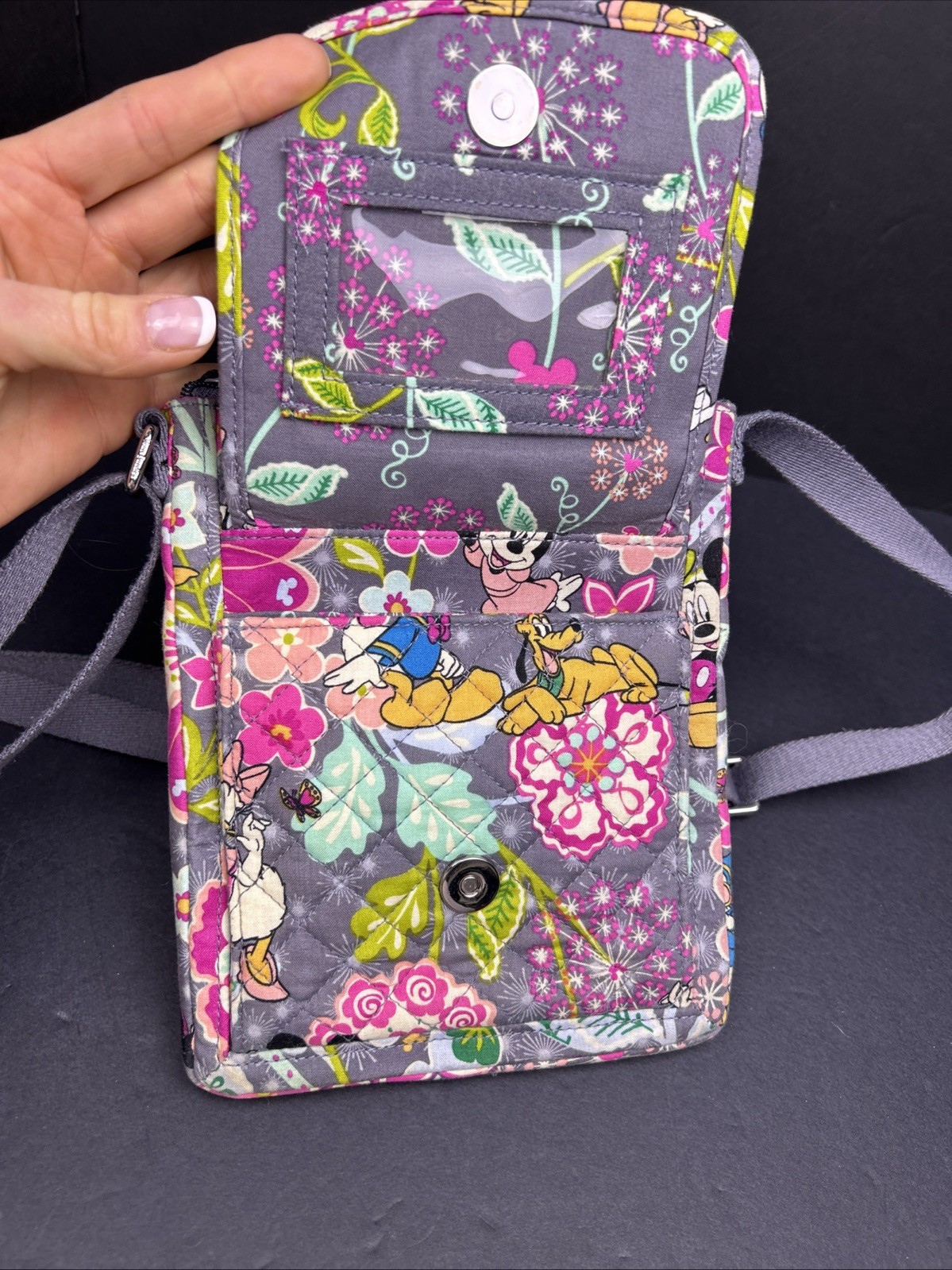 DISNEY VERA BRADLEY CROSSBODY BAG PURSE GRAY MINNIE & MICKEY MOUSE TROPICAL