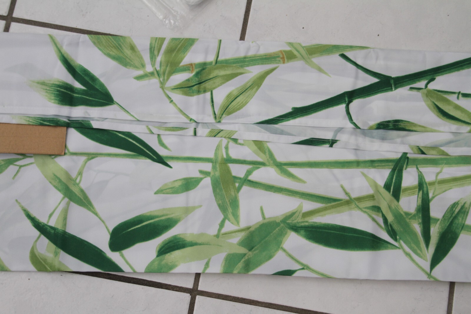 Shower Curtain Asian Bamboo Pattern Print Green & White 69LX69.5" w/ 12 Hooks