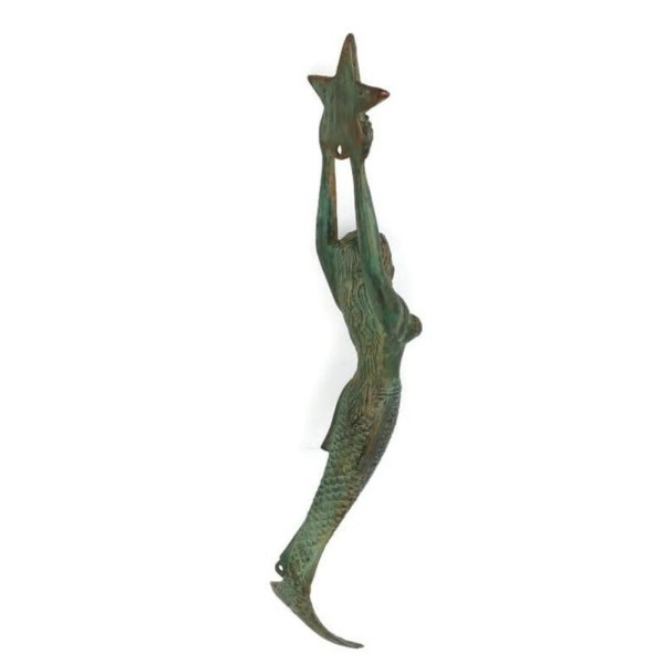 brass 15" inch Large version old style Mermaid solid hollow brass GRAB handle