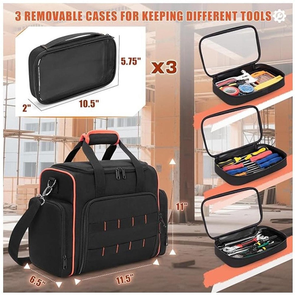 Tool Storage Bag Organizer Multipurpose with 3 Removable Cases for Carpenter