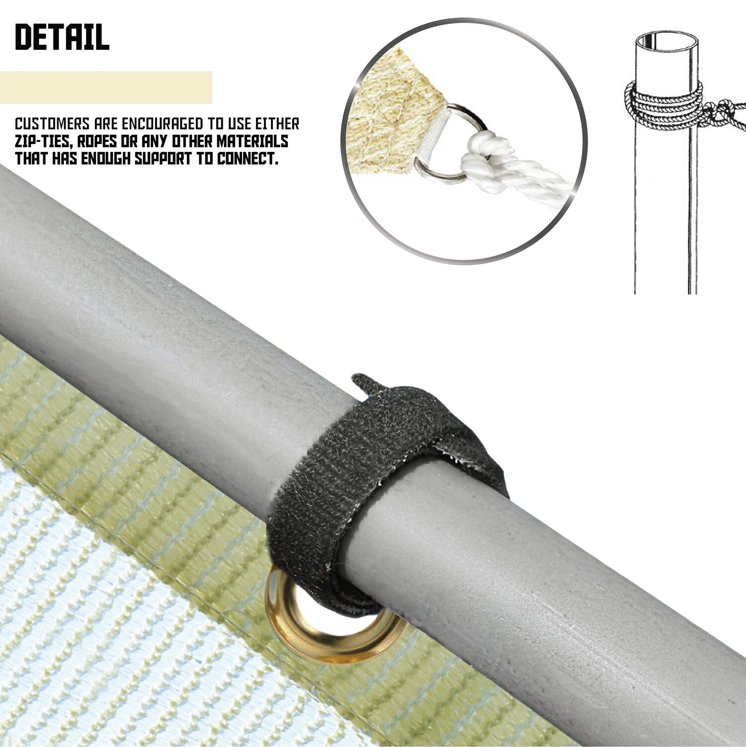 TANG Beige Straight Side Rectangle Permeable Sun Shade Patio Canopy w Grommets