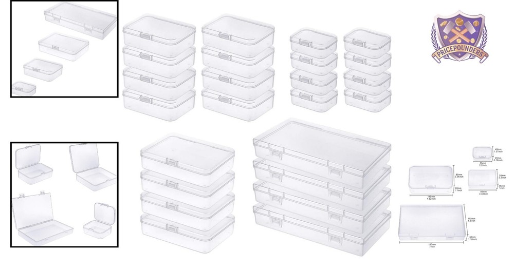 Assorted Sizes Mini Clear Storage Containers - 24 Lockable and Water Resistant