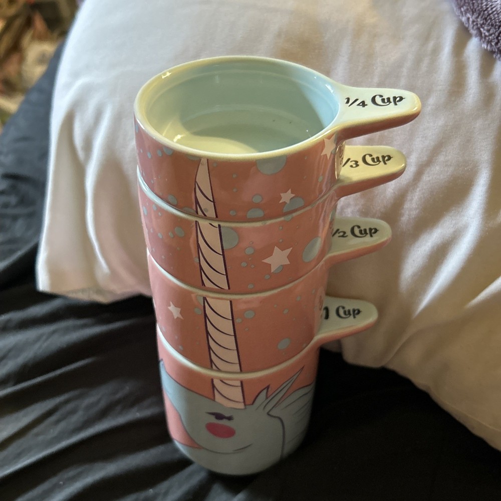 Whimsical Unicorn - Nesting Stacking Measuring Cup Stack - Pink - Blue