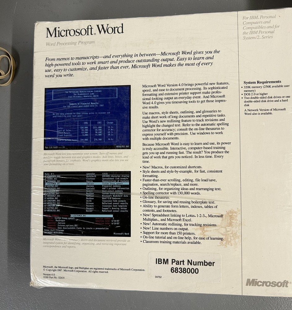 Microsoft WORD 4.0 Software & Manual NIB Unopened